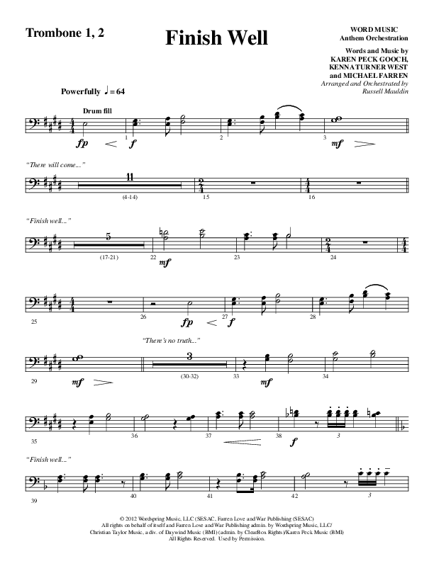 Finish Well (Choral Anthem SATB) Trombone 1/2 (Word Music Choral / Arr. Russell Mauldin)