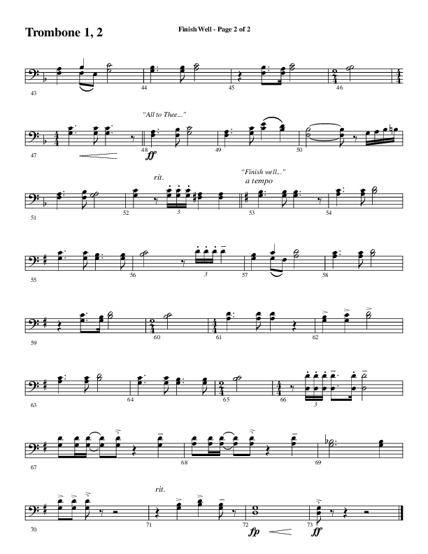 Finish Well (Choral Anthem SATB) Trombone 1/2 (Word Music Choral / Arr. Russell Mauldin)
