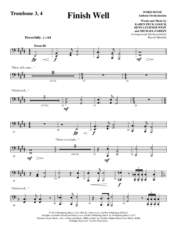 Finish Well (Choral Anthem SATB) Trombone 3/4 (Word Music Choral / Arr. Russell Mauldin)