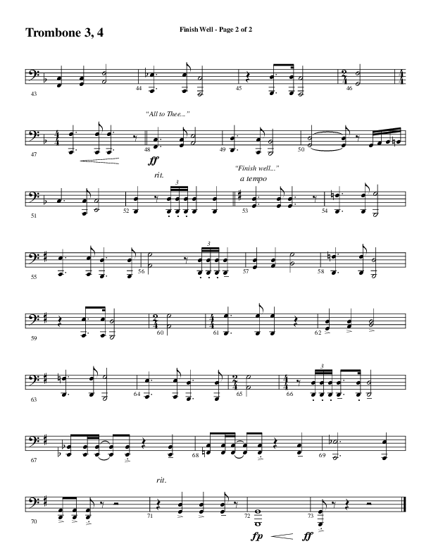 Finish Well (Choral Anthem SATB) Trombone 3/4 (Word Music Choral / Arr. Russell Mauldin)