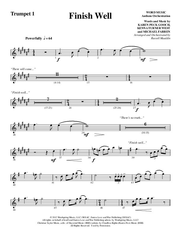 Finish Well (Choral Anthem SATB) Trumpet 1 (Word Music Choral / Arr. Russell Mauldin)