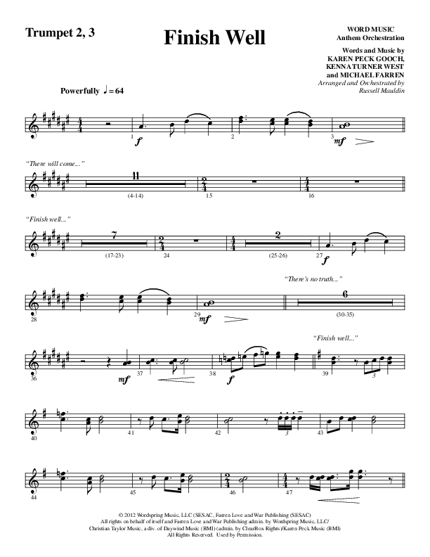 Finish Well (Choral Anthem SATB) Trumpet 2/3 (Word Music Choral / Arr. Russell Mauldin)