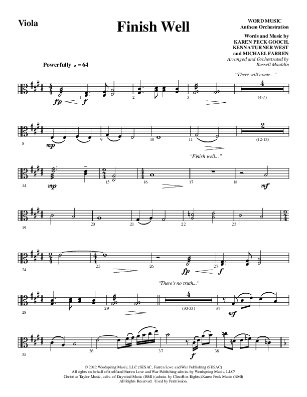 Finish Well (Choral Anthem SATB) Viola (Word Music Choral / Arr. Russell Mauldin)