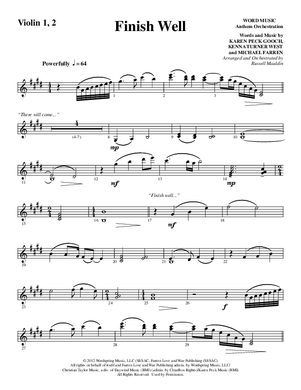 Finish Well (Choral Anthem SATB) Violin 1/2 (Word Music Choral / Arr. Russell Mauldin)