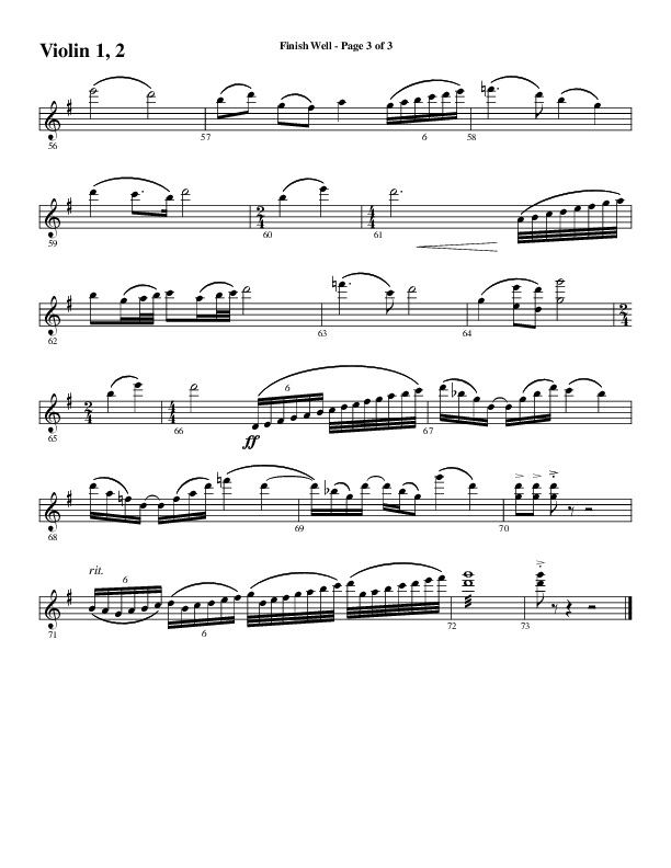 Finish Well (Choral Anthem SATB) Violin 1/2 (Word Music Choral / Arr. Russell Mauldin)