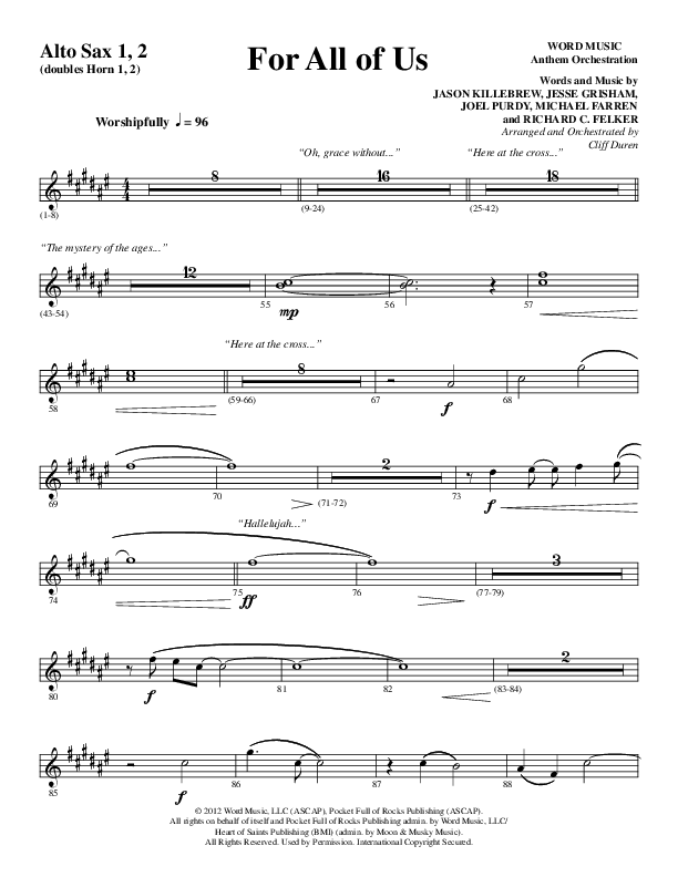 For All Of Us (Choral Anthem SATB) Alto Sax 1/2 (Word Music Choral / Arr. Cliff Duren)