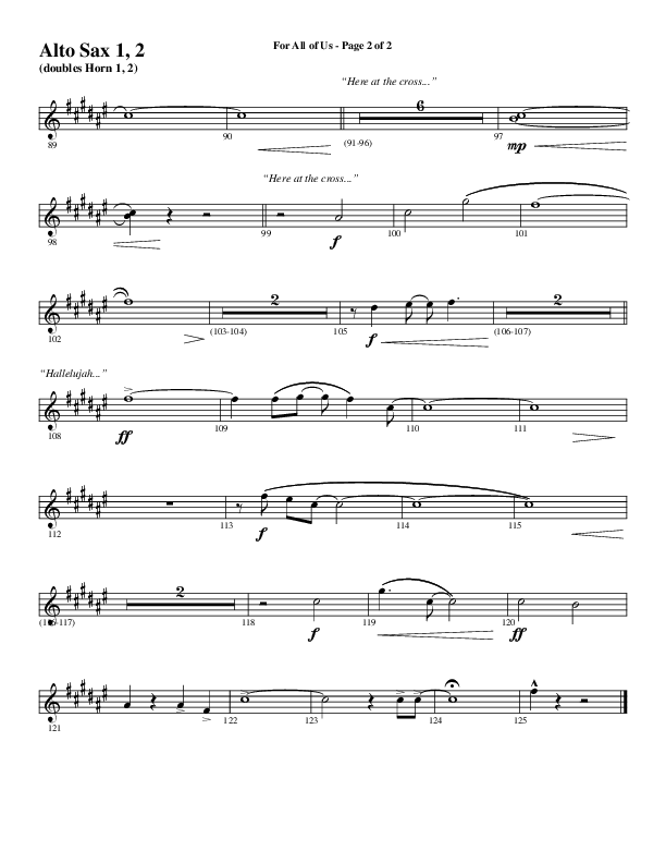 For All Of Us (Choral Anthem SATB) Alto Sax 1/2 (Word Music Choral / Arr. Cliff Duren)