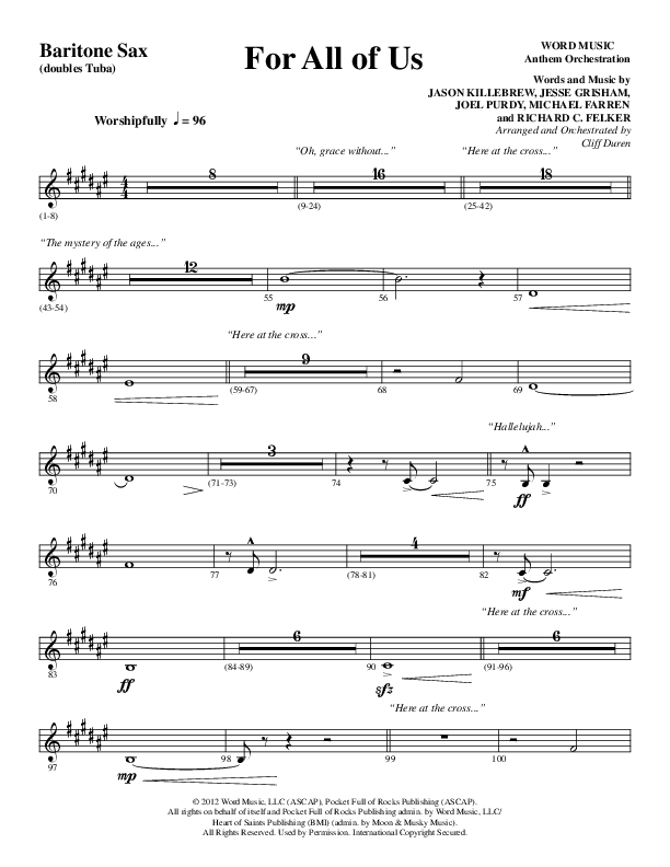 For All Of Us (Choral Anthem SATB) Bari Sax (Word Music Choral / Arr. Cliff Duren)