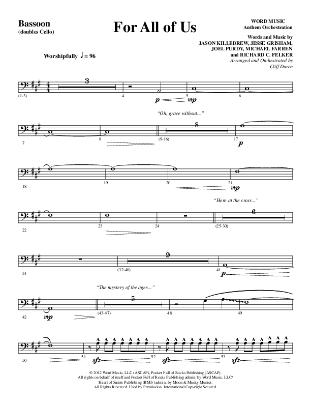For All Of Us (Choral Anthem SATB) Bassoon (Word Music Choral / Arr. Cliff Duren)