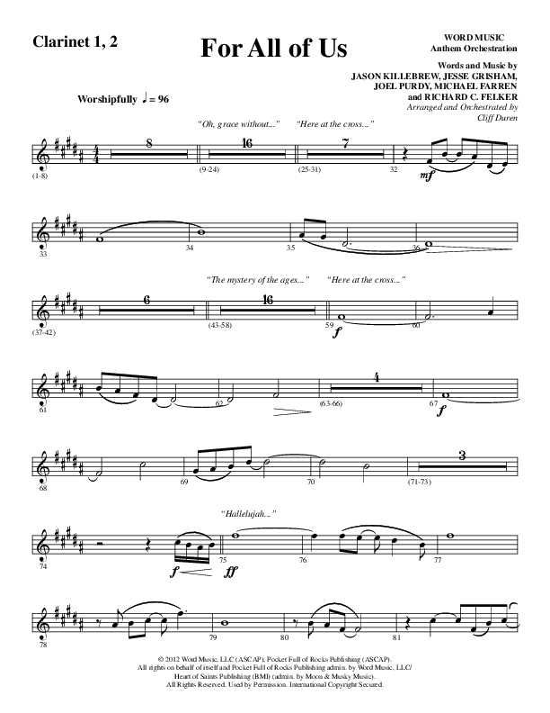 For All Of Us (Choral Anthem SATB) Clarinet 1/2 (Word Music Choral / Arr. Cliff Duren)