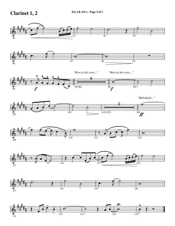 For All Of Us (Choral Anthem SATB) Clarinet 1/2 (Word Music Choral / Arr. Cliff Duren)