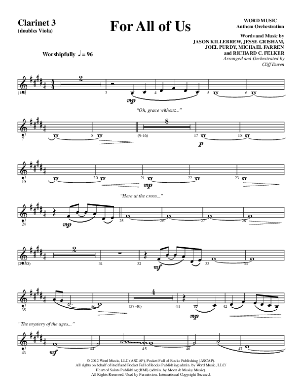 For All Of Us (Choral Anthem SATB) Clarinet 3 (Word Music Choral / Arr. Cliff Duren)