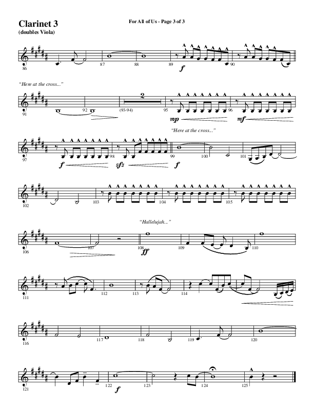 For All Of Us (Choral Anthem SATB) Clarinet 3 (Word Music Choral / Arr. Cliff Duren)