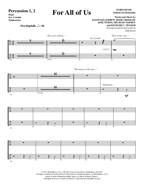 For All Of Us (Choral Anthem SATB) Percussion 1/2 (Word Music Choral / Arr. Cliff Duren)