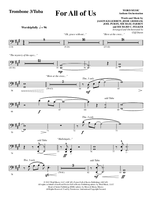 For All Of Us (Choral Anthem SATB) Trombone 3/Tuba (Word Music Choral / Arr. Cliff Duren)