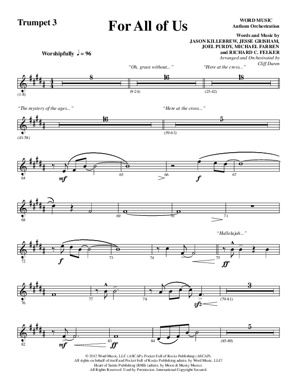 For All Of Us (Choral Anthem SATB) Trumpet 3 (Word Music Choral / Arr. Cliff Duren)
