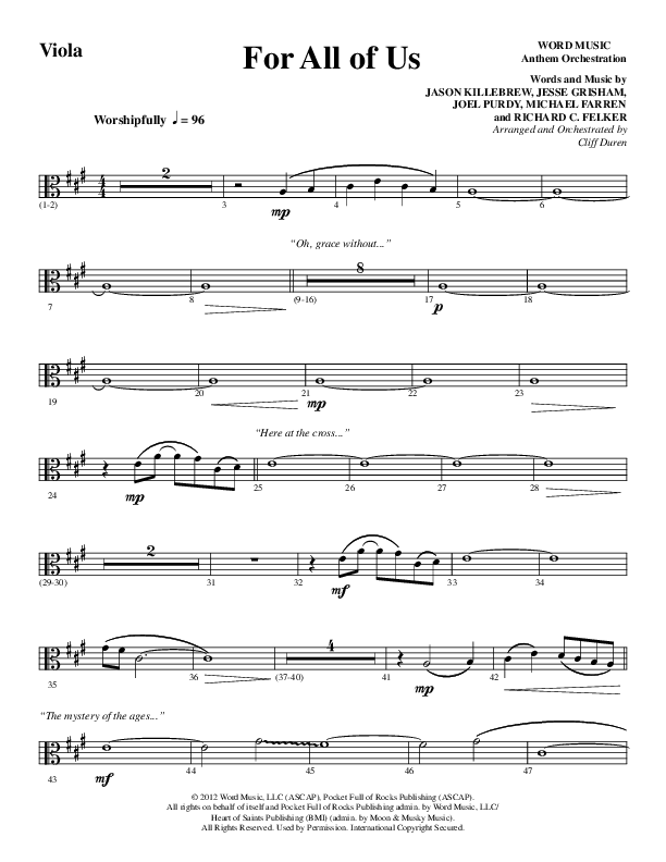 For All Of Us (Choral Anthem SATB) Viola (Word Music Choral / Arr. Cliff Duren)