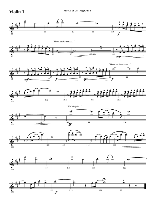 For All Of Us (Choral Anthem SATB) Violin 1 (Word Music Choral / Arr. Cliff Duren)