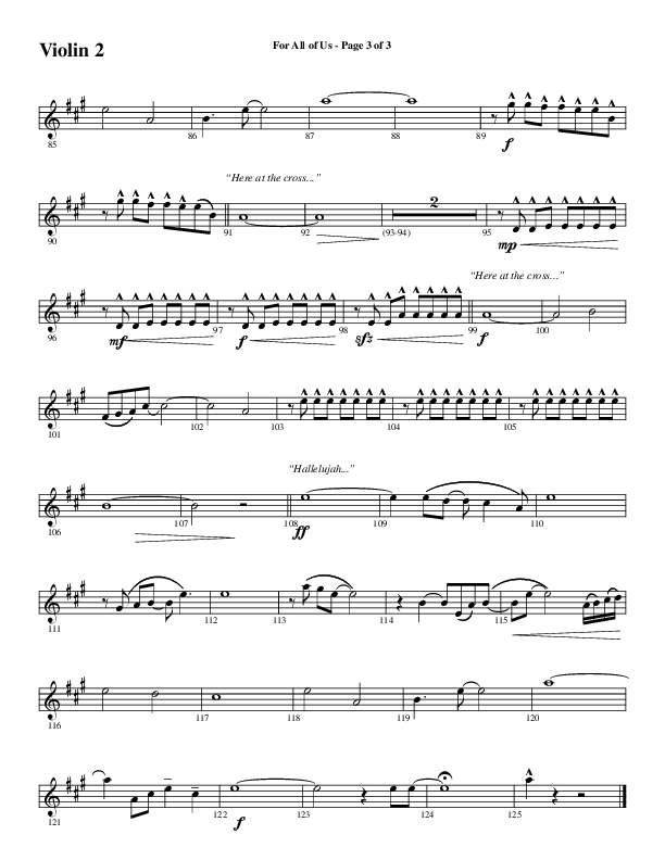 For All Of Us (Choral Anthem SATB) Violin 2 (Word Music Choral / Arr. Cliff Duren)