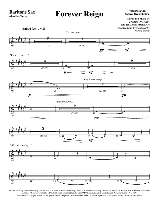 Forever Reign (Choral Anthem SATB) Bari Sax (Word Music Choral / Arr. Joshua Spacht)