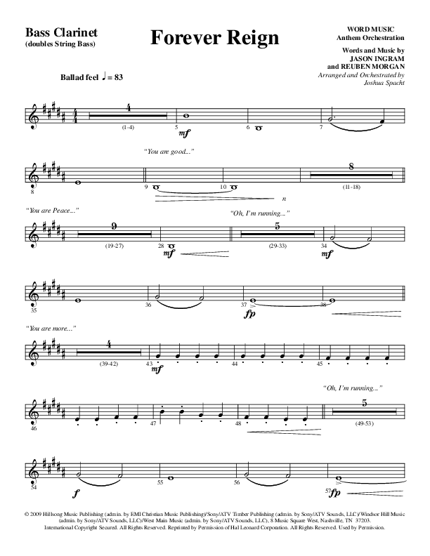 Forever Reign (Choral Anthem SATB) Bass Clarinet (Word Music Choral / Arr. Joshua Spacht)