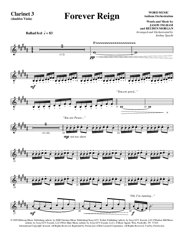 Forever Reign (Choral Anthem SATB) Clarinet 3 (Word Music Choral / Arr. Joshua Spacht)