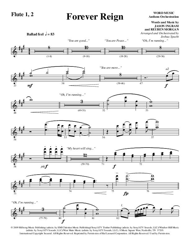 Forever Reign (Choral Anthem SATB) Flute 1/2 (Word Music Choral / Arr. Joshua Spacht)