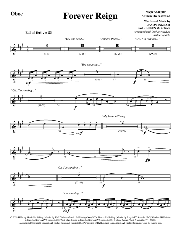 Forever Reign (Choral Anthem SATB) Oboe (Word Music Choral / Arr. Joshua Spacht)