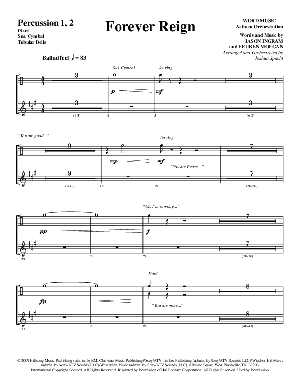 Forever Reign (Choral Anthem SATB) Percussion 1/2 (Word Music Choral / Arr. Joshua Spacht)