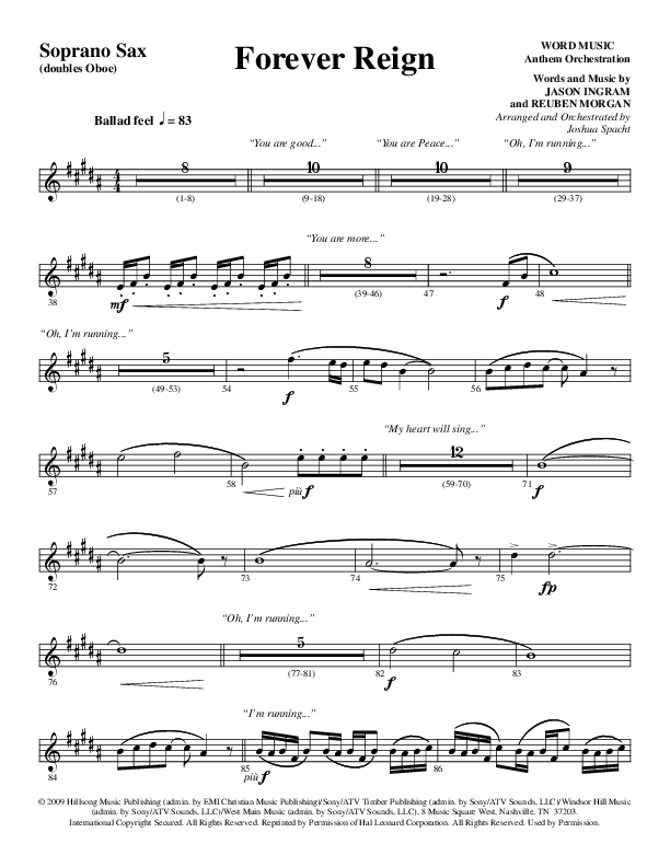 Forever Reign (Choral Anthem SATB) Soprano Sax (Word Music Choral / Arr. Joshua Spacht)
