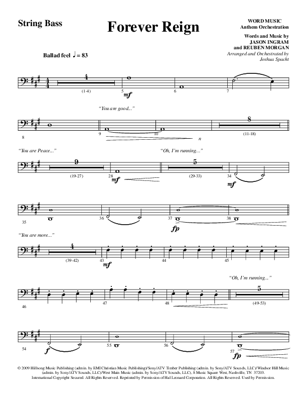 Forever Reign (Choral Anthem SATB) String Bass (Word Music Choral / Arr. Joshua Spacht)