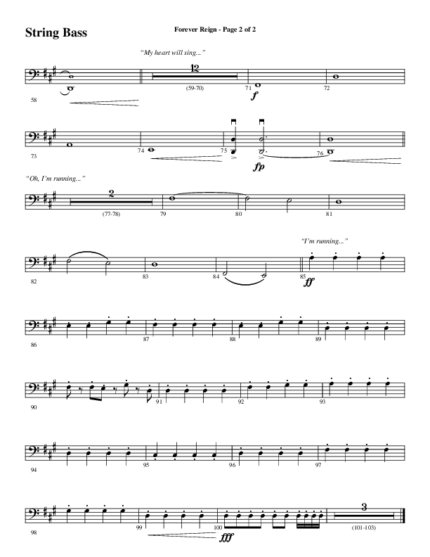 Forever Reign (Choral Anthem SATB) String Bass (Word Music Choral / Arr. Joshua Spacht)