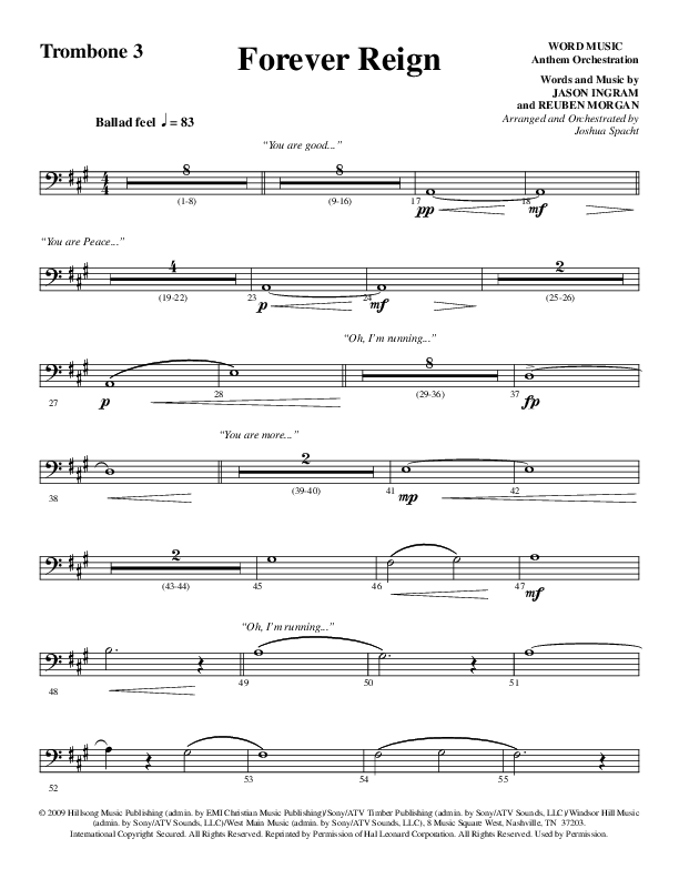 Forever Reign (Choral Anthem SATB) Trombone 3 (Word Music Choral / Arr. Joshua Spacht)