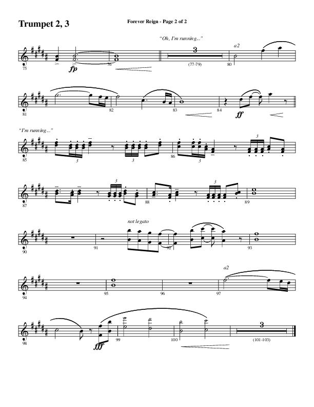 Forever Reign (Choral Anthem SATB) Trumpet 2/3 (Word Music Choral / Arr. Joshua Spacht)