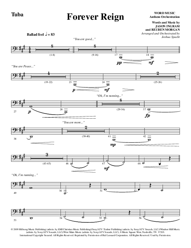 Forever Reign (Choral Anthem SATB) Tuba (Word Music Choral / Arr. Joshua Spacht)