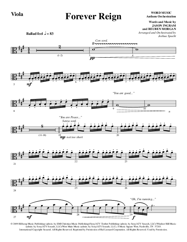 Forever Reign (Choral Anthem SATB) Viola (Word Music Choral / Arr. Joshua Spacht)