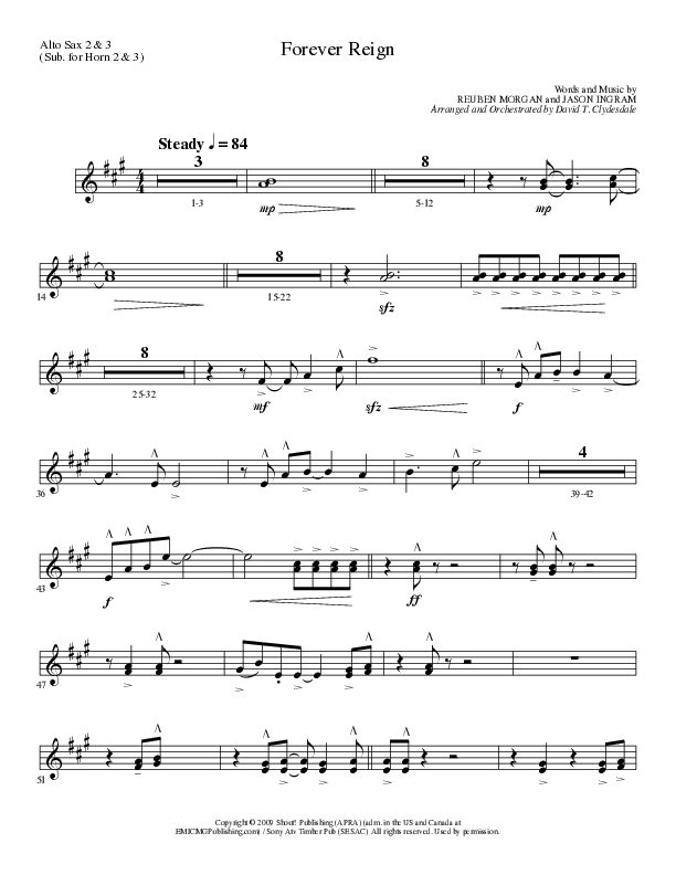 Forever Reign (Choral Anthem SATB) Alto Sax 2 (Lillenas Choral / Arr. David Clydesdale)