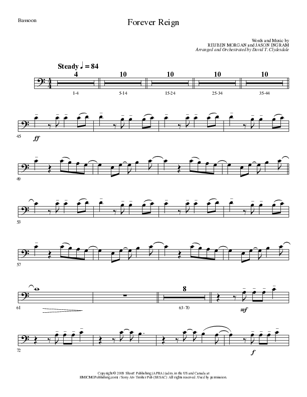 Forever Reign (Choral Anthem SATB) Bassoon (Lillenas Choral / Arr. David Clydesdale)