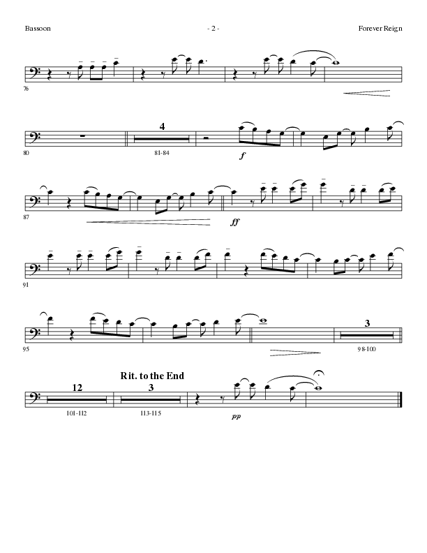Forever Reign (Choral Anthem SATB) Bassoon (Lillenas Choral / Arr. David Clydesdale)