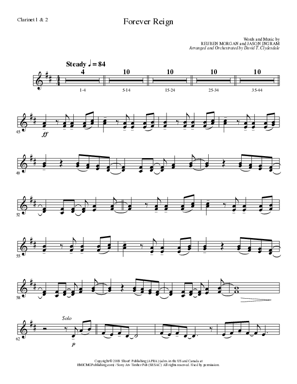 Forever Reign (Choral Anthem SATB) Clarinet 1/2 (Lillenas Choral / Arr. David Clydesdale)