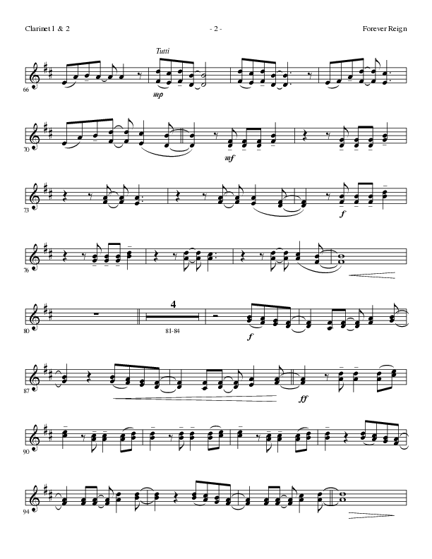Forever Reign (Choral Anthem SATB) Clarinet 1/2 (Lillenas Choral / Arr. David Clydesdale)