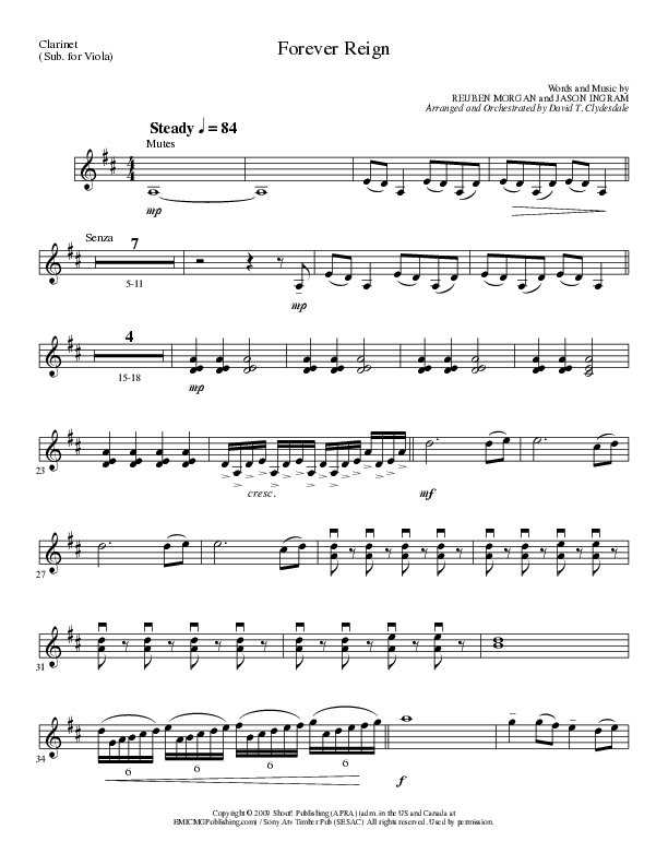 Forever Reign (Choral Anthem SATB) Clarinet (Lillenas Choral / Arr. David Clydesdale)