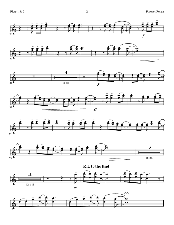 Forever Reign (Choral Anthem SATB) Flute 1/2 (Lillenas Choral / Arr. David Clydesdale)