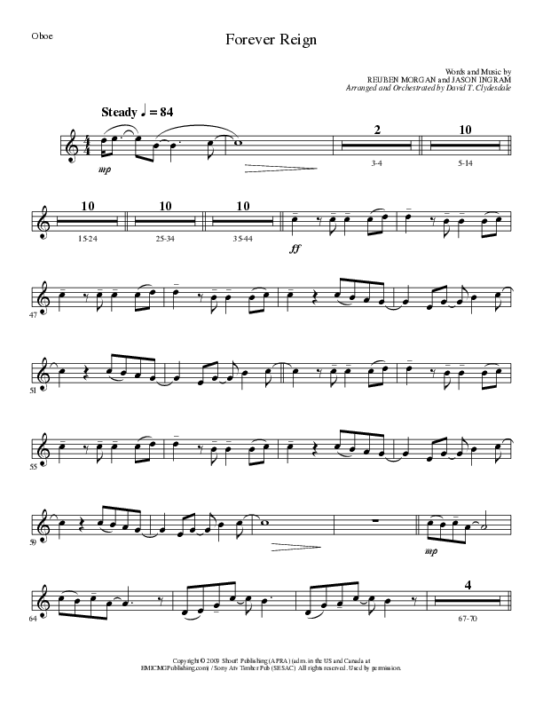 Forever Reign (Choral Anthem SATB) Oboe (Lillenas Choral / Arr. David Clydesdale)