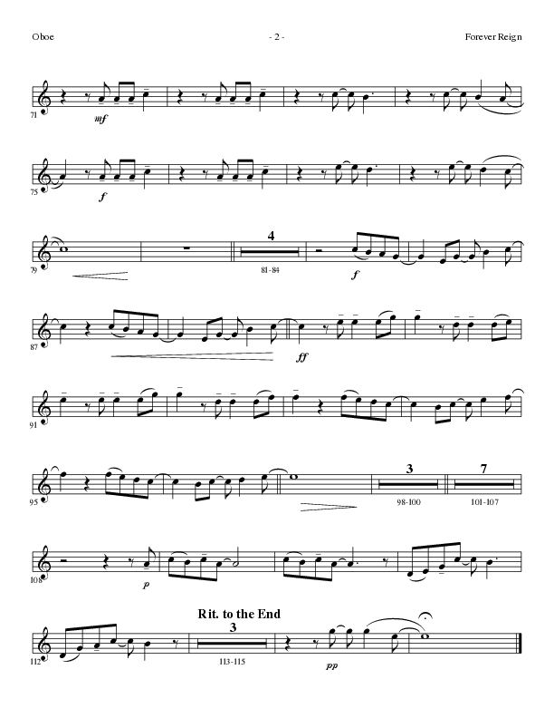 Forever Reign (Choral Anthem SATB) Oboe (Lillenas Choral / Arr. David Clydesdale)