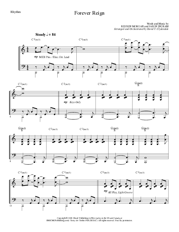Forever Reign (Choral Anthem SATB) Rhythm Chart (Lillenas Choral / Arr. David Clydesdale)