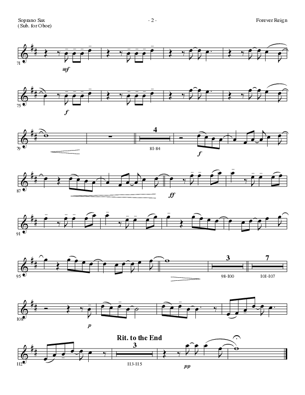 Forever Reign (Choral Anthem SATB) Soprano Sax (Lillenas Choral / Arr. David Clydesdale)