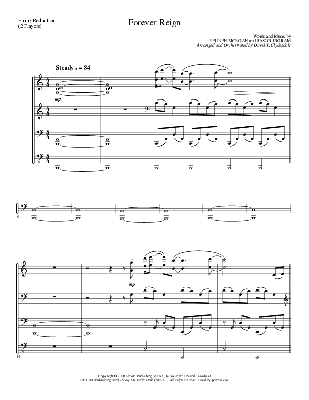 Forever Reign (Choral Anthem SATB) String Reduction (Lillenas Choral / Arr. David Clydesdale)