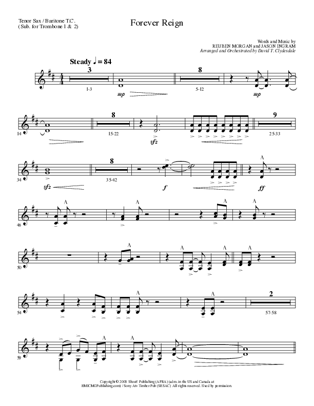 Forever Reign (Choral Anthem SATB) Tenor Sax/Baritone T.C. (Lillenas Choral / Arr. David Clydesdale)