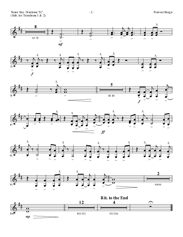 Forever Reign (Choral Anthem SATB) Tenor Sax/Baritone T.C. (Lillenas Choral / Arr. David Clydesdale)